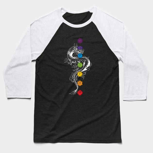 White Dragon Chakras - Spiritual Baseball T-Shirt by Nirvanax Studio